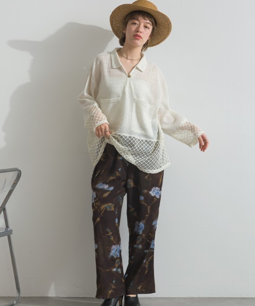 le colis(ルコリ)の「メッシュ編み MIX 切替 メッシュ ポロシャツ プルオーバー(シャツ/ブラウス・レディース・オフホワイト/ブラック・FREE)」の22枚目の写真