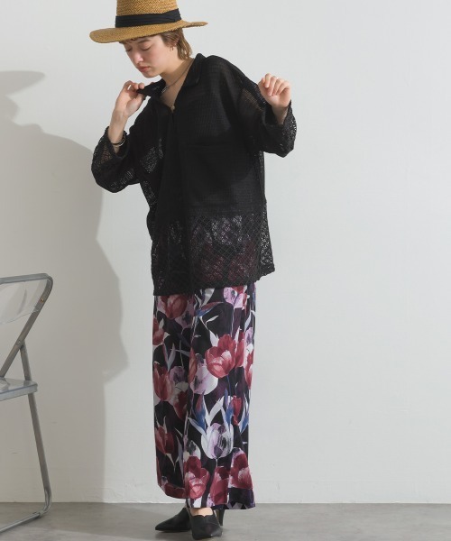 le colis(ルコリ)の「メッシュ編み MIX 切替 メッシュ ポロシャツ プルオーバー(シャツ/ブラウス・レディース・オフホワイト/ブラック・FREE)」の5枚目の写真