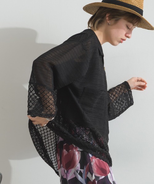 le colis(ルコリ)の「メッシュ編み MIX 切替 メッシュ ポロシャツ プルオーバー(シャツ/ブラウス・レディース・オフホワイト/ブラック・FREE)」の7枚目の写真