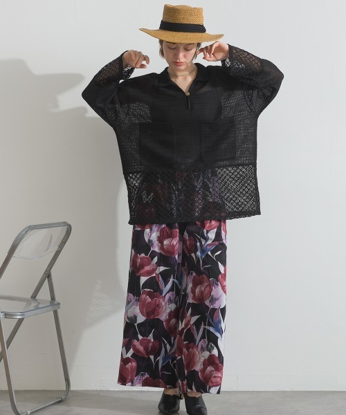 le colis(ルコリ)の「メッシュ編み MIX 切替 メッシュ ポロシャツ プルオーバー(シャツ/ブラウス・レディース・オフホワイト/ブラック・FREE)」の10枚目の写真
