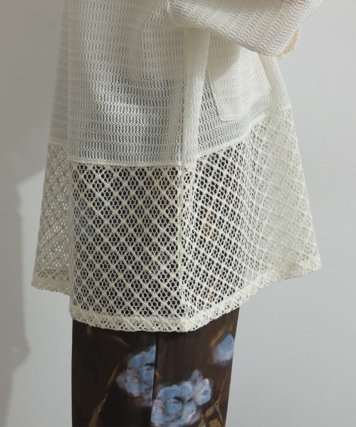 le colis(ルコリ)の「メッシュ編み MIX 切替 メッシュ ポロシャツ プルオーバー(シャツ/ブラウス・レディース・オフホワイト/ブラック・FREE)」の15枚目の写真