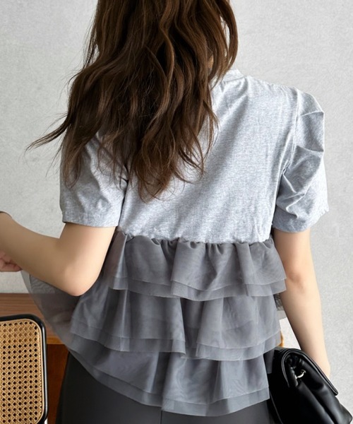 Eclat one（エクラワン）の「【Eclat one】チュール ティアード 半袖 カットソー（Tシャツ/カットソー・レディース・グレー/オフホワイト/ブラック・FREE）」の16枚目の写真