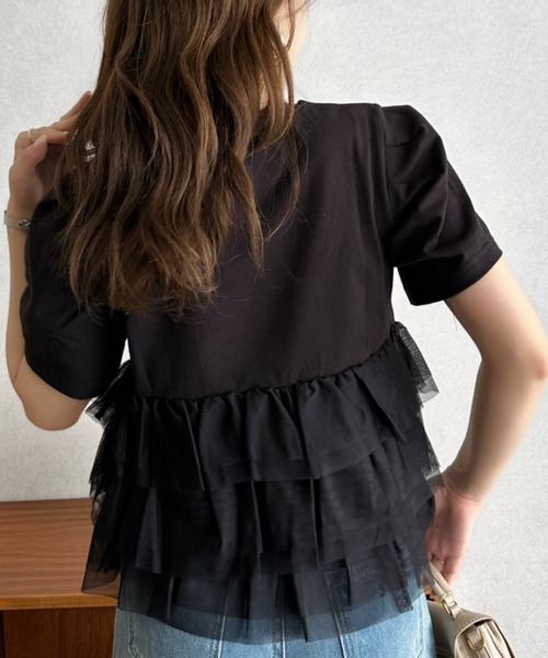 Eclat one（エクラワン）の「【Eclat one】チュール ティアード 半袖 カットソー（Tシャツ/カットソー・レディース・グレー/オフホワイト/ブラック・FREE）」の11枚目の写真