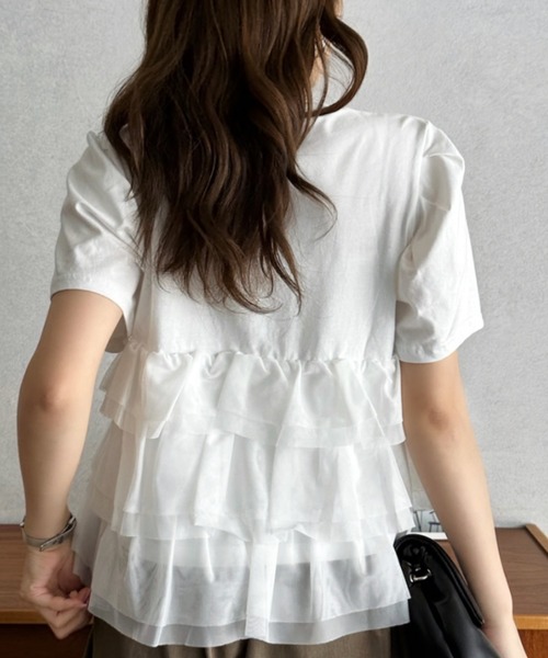 Eclat one（エクラワン）の「【Eclat one】チュール ティアード 半袖 カットソー（Tシャツ/カットソー・レディース・グレー/オフホワイト/ブラック・FREE）」の6枚目の写真