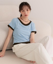 配色レイヤード風半袖トップス