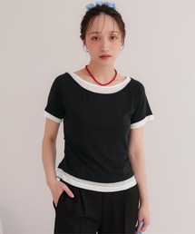 配色レイヤード風半袖トップス