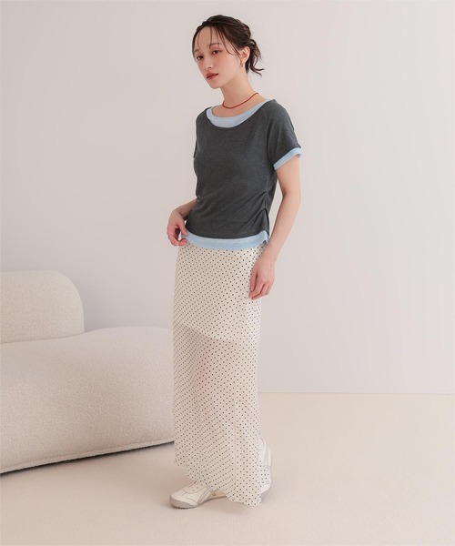 miette(ミエット)の「配色レイヤード風半袖トップス(Tシャツ/カットソー・レディース・チャコール/ライトブルー/ブラック/ライトイエロー・L/M/S)」の13枚目の写真