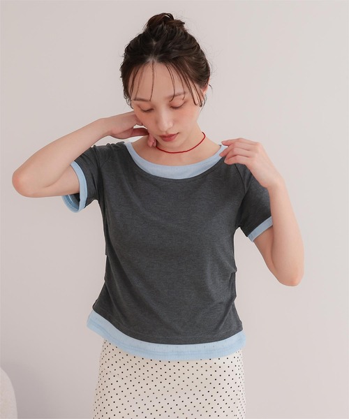 miette(ミエット)の「配色レイヤード風半袖トップス(Tシャツ/カットソー・レディース・チャコール/ライトブルー/ブラック/ライトイエロー・L/M/S)」の14枚目の写真