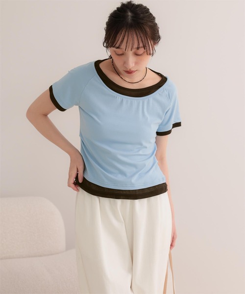 miette(ミエット)の「配色レイヤード風半袖トップス(Tシャツ/カットソー・レディース・チャコール/ライトブルー/ブラック/ライトイエロー・L/M/S)」の20枚目の写真