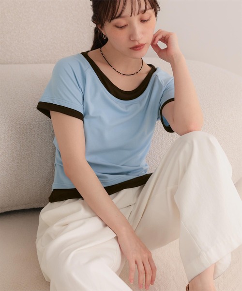 miette(ミエット)の「配色レイヤード風半袖トップス(Tシャツ/カットソー・レディース・チャコール/ライトブルー/ブラック/ライトイエロー・L/M/S)」の22枚目の写真