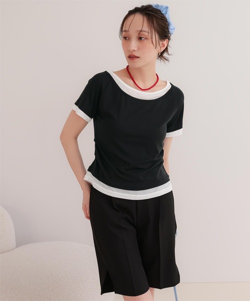 miette(ミエット)の「配色レイヤード風半袖トップス(Tシャツ/カットソー・レディース・チャコール/ライトブルー/ブラック/ライトイエロー・L/M/S)」の5枚目の写真