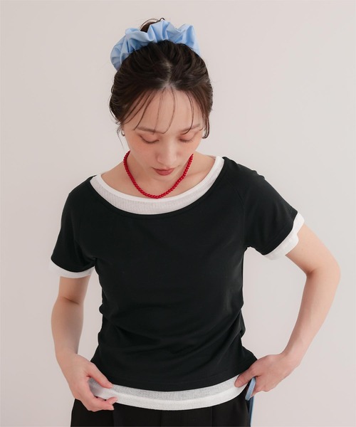 miette(ミエット)の「配色レイヤード風半袖トップス(Tシャツ/カットソー・レディース・チャコール/ライトブルー/ブラック/ライトイエロー・L/M/S)」の6枚目の写真