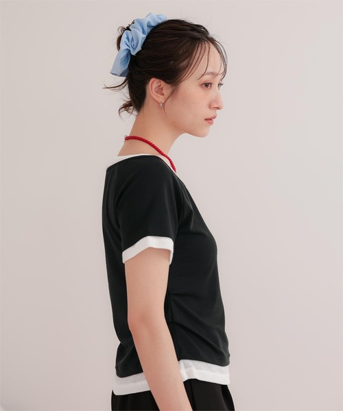 miette(ミエット)の「配色レイヤード風半袖トップス(Tシャツ/カットソー・レディース・チャコール/ライトブルー/ブラック/ライトイエロー・L/M/S)」の7枚目の写真