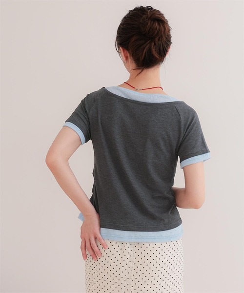 miette(ミエット)の「配色レイヤード風半袖トップス(Tシャツ/カットソー・レディース・チャコール/ライトブルー/ブラック/ライトイエロー・L/M/S)」の16枚目の写真