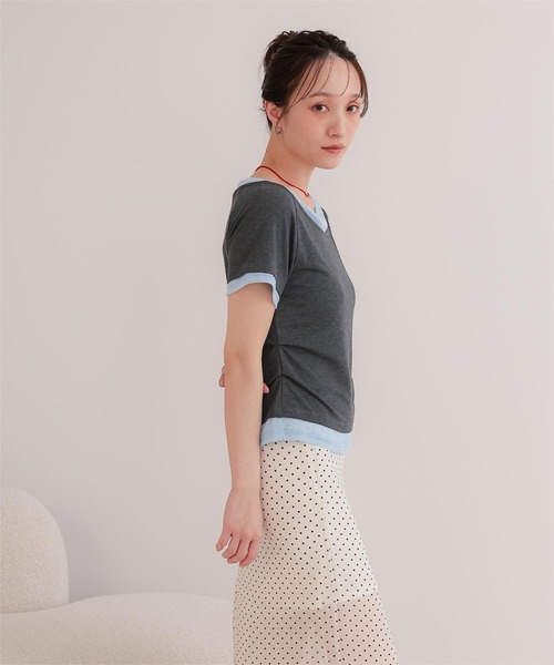 miette(ミエット)の「配色レイヤード風半袖トップス(Tシャツ/カットソー・レディース・チャコール/ライトブルー/ブラック/ライトイエロー・L/M/S)」の17枚目の写真