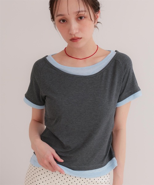 miette(ミエット)の「配色レイヤード風半袖トップス(Tシャツ/カットソー・レディース・チャコール/ライトブルー/ブラック/ライトイエロー・L/M/S)」の18枚目の写真