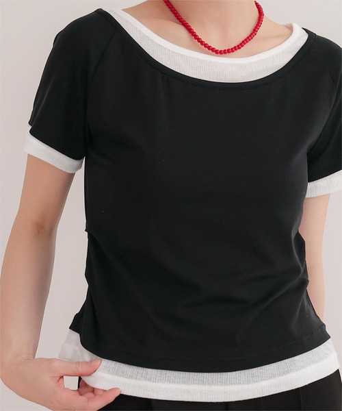 miette(ミエット)の「配色レイヤード風半袖トップス(Tシャツ/カットソー・レディース・チャコール/ライトブルー/ブラック/ライトイエロー・L/M/S)」の8枚目の写真