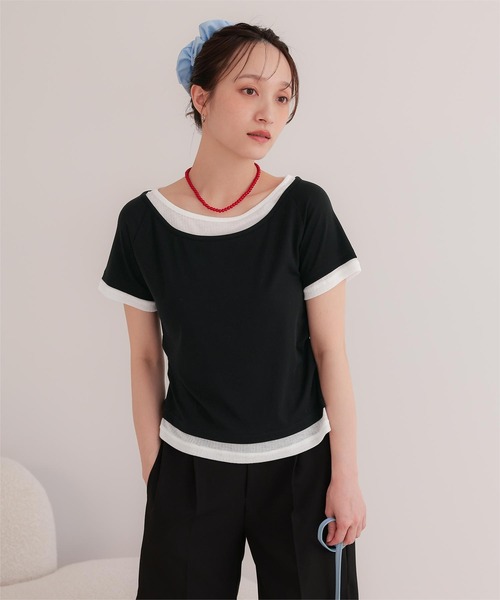miette(ミエット)の「配色レイヤード風半袖トップス(Tシャツ/カットソー・レディース・チャコール/ライトブルー/ブラック/ライトイエロー・L/M/S)」の9枚目の写真