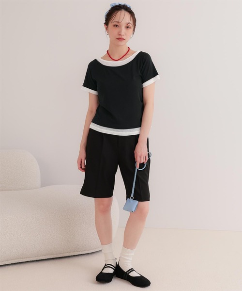 miette(ミエット)の「配色レイヤード風半袖トップス(Tシャツ/カットソー・レディース・チャコール/ライトブルー/ブラック/ライトイエロー・L/M/S)」の10枚目の写真