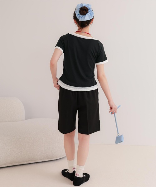 miette(ミエット)の「配色レイヤード風半袖トップス(Tシャツ/カットソー・レディース・チャコール/ライトブルー/ブラック/ライトイエロー・L/M/S)」の11枚目の写真