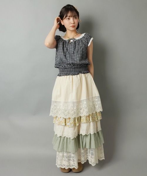 SPINNS（スピンズ）の「ノースリーブブラウス/チェック柄/裾シャーリング/NEO森ガール（シャツ/ブラウス・レディース・ネイビー/ベージュ・ONESIZE）」の10枚目の写真