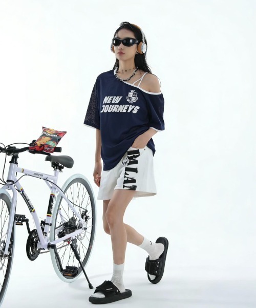 WESTSEA(ウエストシー)の「メッシュ ワンショルダー ゲームTシャツ 半袖 オフショルダー ビッグシルエット スポーツMIX(Tシャツ/カットソー・レディース・ブラック/カモフラージュ/ネイビー/ホワイト・FREE)」の11枚目の写真