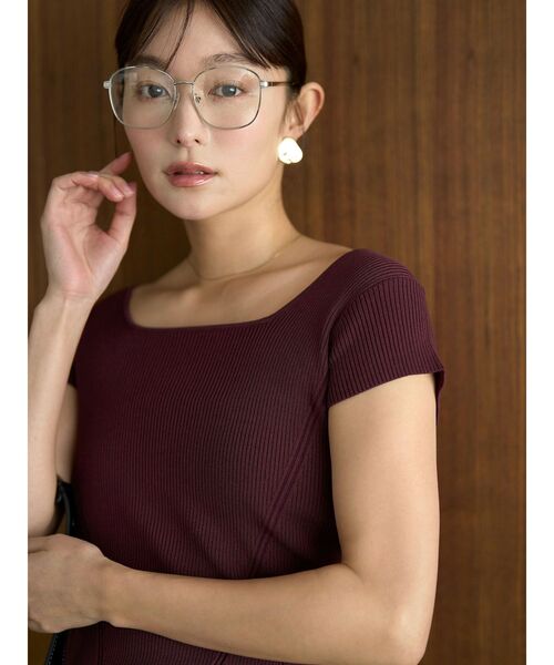 LAGUNAMOON(ラグナムーン)の「バックレースアップコンパクトニット 【夏服】 【半袖】(Tシャツ/カットソー・レディース・ボルドー/ホワイト・FREE)」の4枚目の写真