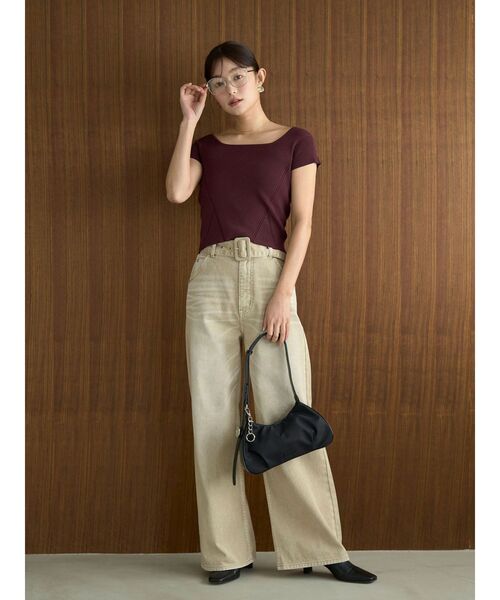 LAGUNAMOON(ラグナムーン)の「バックレースアップコンパクトニット 【夏服】 【半袖】(Tシャツ/カットソー・レディース・ボルドー/ホワイト・FREE)」の5枚目の写真