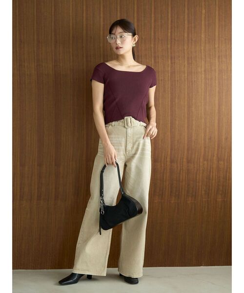 LAGUNAMOON(ラグナムーン)の「バックレースアップコンパクトニット 【夏服】 【半袖】(Tシャツ/カットソー・レディース・ボルドー/ホワイト・FREE)」の6枚目の写真