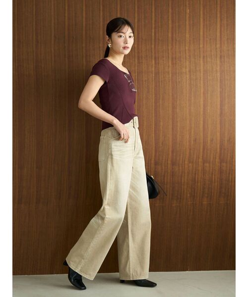 LAGUNAMOON(ラグナムーン)の「バックレースアップコンパクトニット 【夏服】 【半袖】(Tシャツ/カットソー・レディース・ボルドー/ホワイト・FREE)」の7枚目の写真