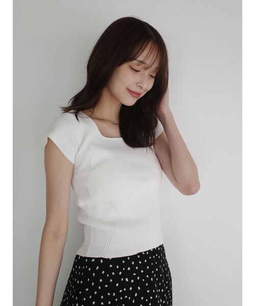 LAGUNAMOON(ラグナムーン)の「バックレースアップコンパクトニット 【夏服】 【半袖】(Tシャツ/カットソー・レディース・ボルドー/ホワイト・FREE)」の14枚目の写真