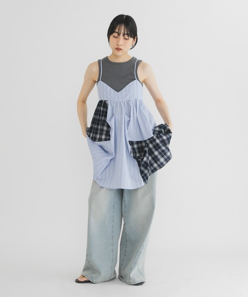 KBF(ケイビーエフ)の「ヘムタックパッチワークミニキャミワンピース(ワンピース・レディース・アイボリー/ネイビー/ブルー・ONE)」の22枚目の写真
