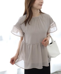 インナー付き ペプラムギャザーシフォンブラウス