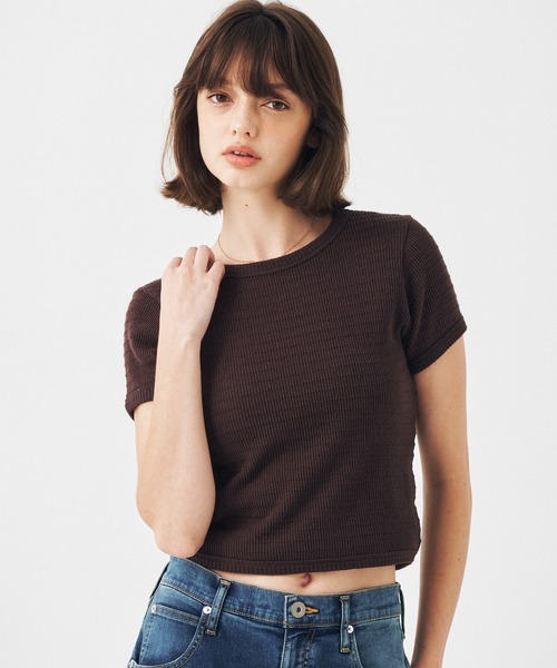 PUBLIC TOKYO(パブリックトウキョウ)の「【2026新作】フレットタックリブTEE(Tシャツ/カットソー・レディース・ブラウン/ホワイト・FREE)」の2枚目の写真