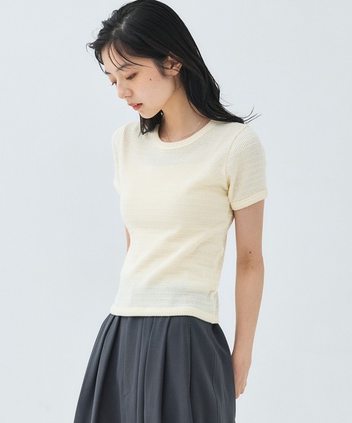 PUBLIC TOKYO(パブリックトウキョウ)の「【2026新作】フレットタックリブTEE(Tシャツ/カットソー・レディース・ブラウン/ホワイト・FREE)」の1枚目の写真