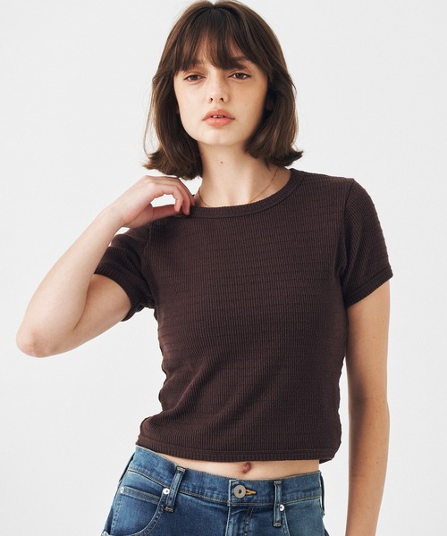 PUBLIC TOKYO(パブリックトウキョウ)の「【2026新作】フレットタックリブTEE(Tシャツ/カットソー・レディース・ブラウン/ホワイト・FREE)」の19枚目の写真