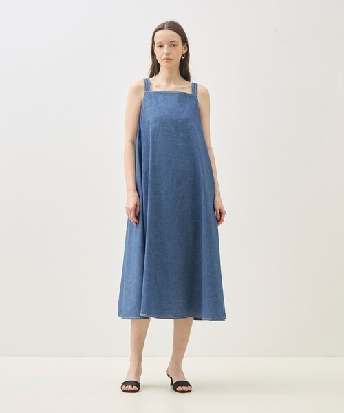 【新品】 トゥモローランドコレクション　ワンピース コットンリネンシャンブレー フロンタブルワンピース（ワンピース