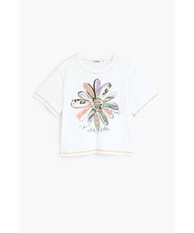 Desigual | フェザーフラワープリントTシャツ/オフホワイト【2026秋冬新作】(Tシャツ/カットソー)