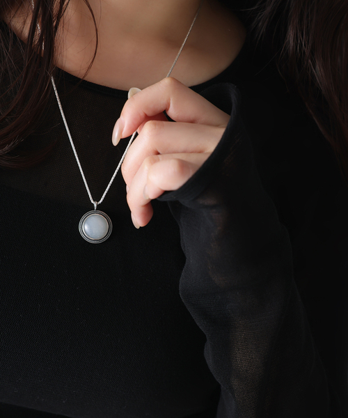 SAMH by LILAS】 Vintagelike ホワイトムーンストーンネックレス SV