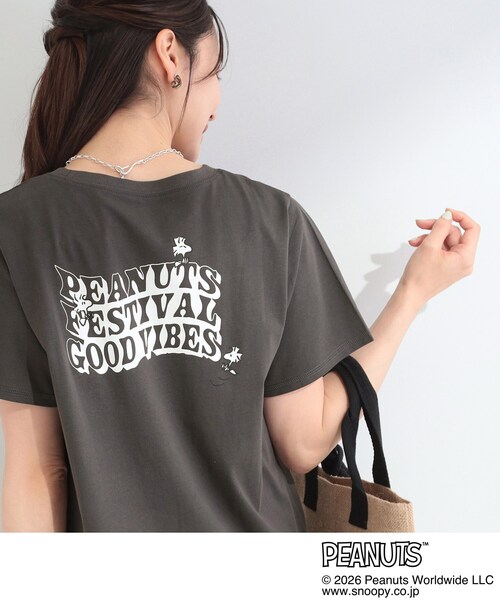 PEANUTS(ピーナッツ)の「【PEANUTS】ひんやりプリントTシャツ(Tシャツ/カットソー・レディース・ブラック系4/チャコール/ホワイト系3/ホワイト系1/チャコールグレー/ブラック系3・03/01/02/04)」の6枚目の写真