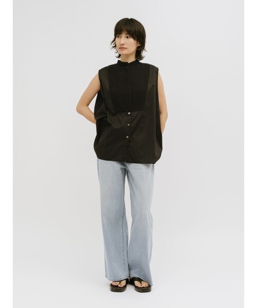 MIDIUMISOLID(ミディウミソリッド)の「MIDIUMISOLID for Ladies レース付きワイドシャツ(シャツ/ブラウス・レディース・ブラック/オフホワイト・FREE)」の9枚目の写真