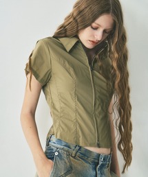 fitted zip up shirt short sleeve