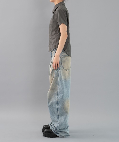 CONZ(コンズ)の「fitted zip up shirt short sleeve(シャツ/ブラウス・レディース・ネイビー/カーキ/ダークグレー・1/2)」の5枚目の写真