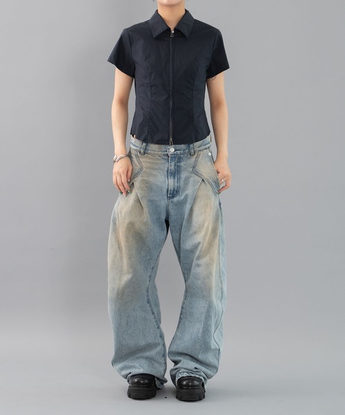 CONZ(コンズ)の「fitted zip up shirt short sleeve(シャツ/ブラウス・レディース・ネイビー/カーキ/ダークグレー・1/2)」の18枚目の写真