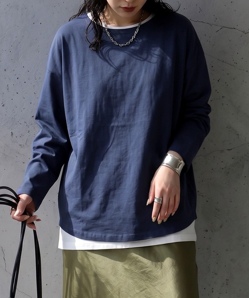 antiqua(アンティカ)の「綿100 汗染み防止 クルーネック ロンT(Tシャツ/カットソー・レディース・ダークグレー/ピンク系その他/ライム/ブルー/ブラウン系その他/杢グレー/ネイビー/ホワイト/グレイッシュベージュ/ピンク系その他2/ブラック/カーキ・M/L/XL)」の9枚目の写真