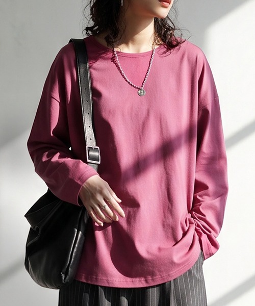 antiqua(アンティカ)の「綿100 汗染み防止 クルーネック ロンT(Tシャツ/カットソー・レディース・ダークグレー/ピンク系その他/ライム/ブルー/ブラウン系その他/杢グレー/ネイビー/ホワイト/グレイッシュベージュ/ピンク系その他2/ブラック/カーキ・M/L/XL)」の11枚目の写真