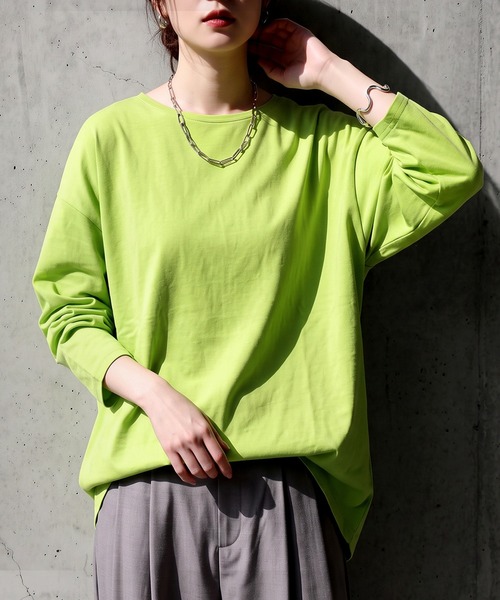 antiqua(アンティカ)の「綿100 汗染み防止 クルーネック ロンT(Tシャツ/カットソー・レディース・ダークグレー/ピンク系その他/ライム/ブルー/ブラウン系その他/杢グレー/ネイビー/ホワイト/グレイッシュベージュ/ピンク系その他2/ブラック/カーキ・M/L/XL)」の1枚目の写真