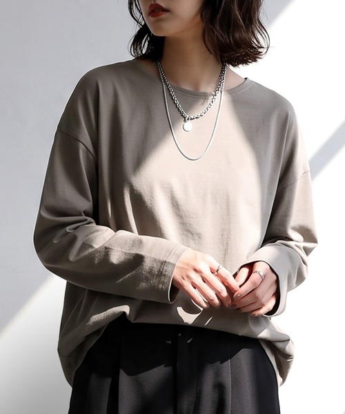 antiqua(アンティカ)の「綿100 汗染み防止 クルーネック ロンT(Tシャツ/カットソー・レディース・ダークグレー/ピンク系その他/ライム/ブルー/ブラウン系その他/杢グレー/ネイビー/ホワイト/グレイッシュベージュ/ピンク系その他2/ブラック/カーキ・M/L/XL)」の7枚目の写真