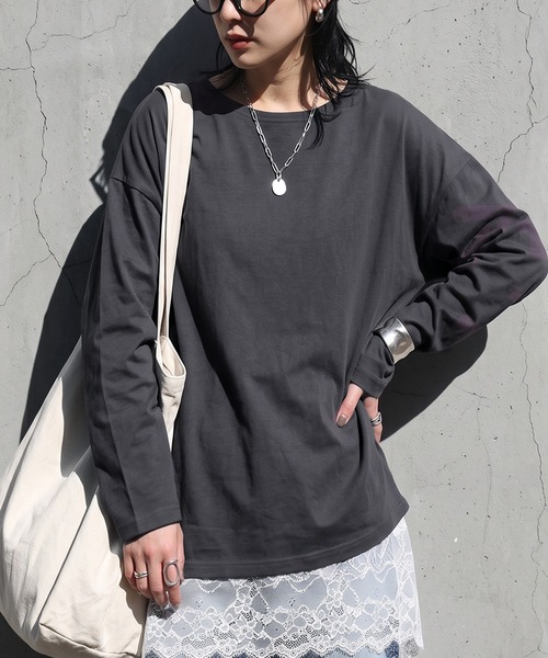 antiqua(アンティカ)の「綿100 汗染み防止 クルーネック ロンT(Tシャツ/カットソー・レディース・ダークグレー/ピンク系その他/ライム/ブルー/ブラウン系その他/杢グレー/ネイビー/ホワイト/グレイッシュベージュ/ピンク系その他2/ブラック/カーキ・M/L/XL)」の4枚目の写真