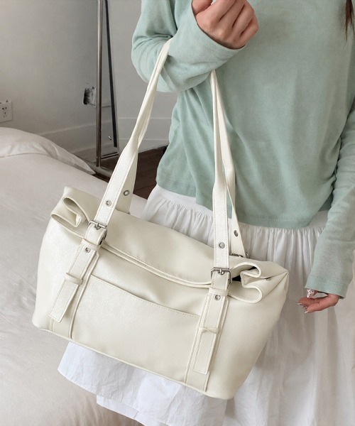 Miniministore(ミニミニストア)の「韓国風トートバッグミニマルボストンバッグ(トートバッグ・レディース・オフホワイト/ピンク/ライトブルー/ブラック/ブラウン・FREE)」の2枚目の写真